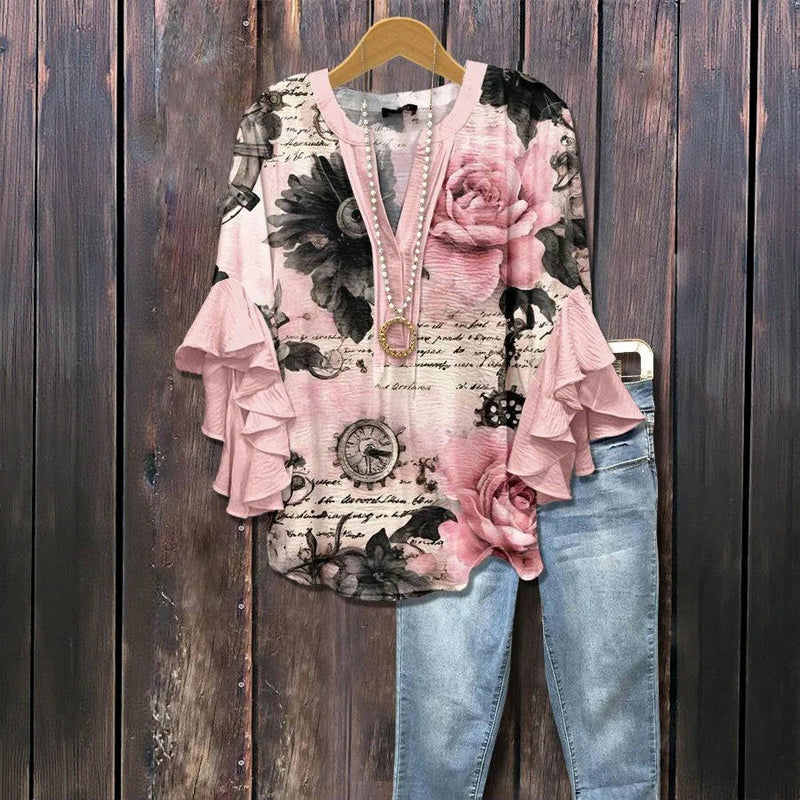 Elke - Vintage-Bluse mit floralem Muster