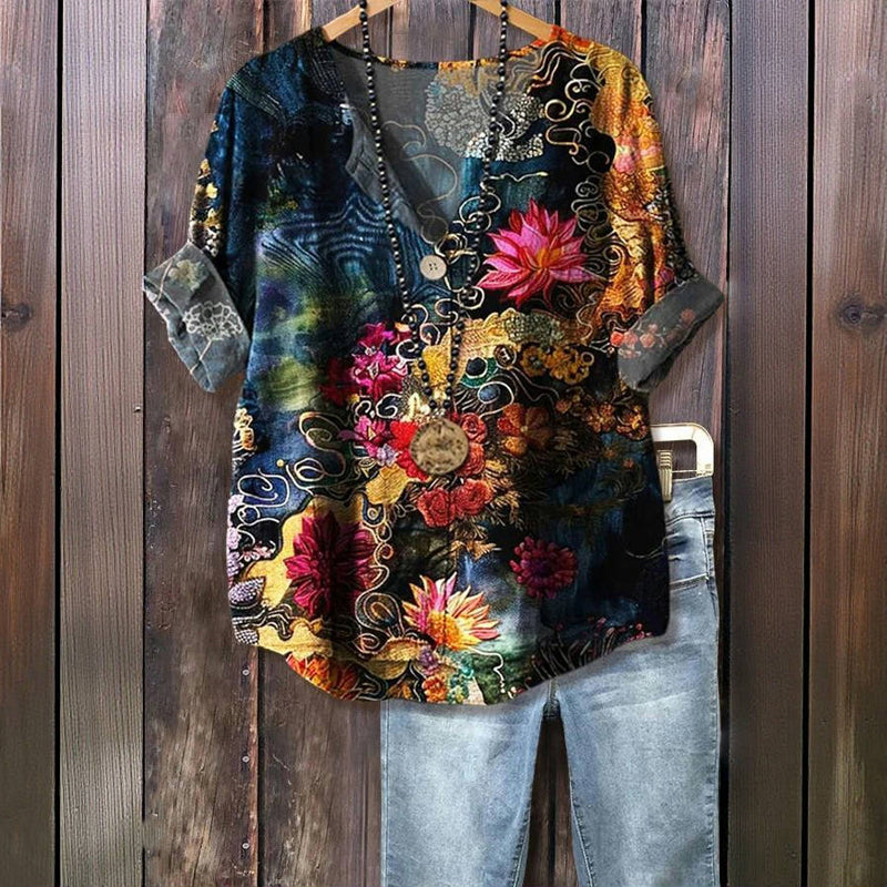 Melanie - Vintage-Bluse mit abstraktem Druck