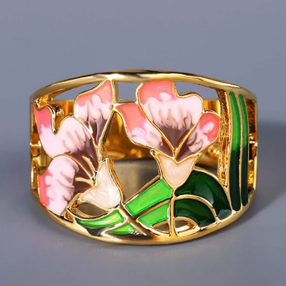 Retro Gold Emaille Blumenring