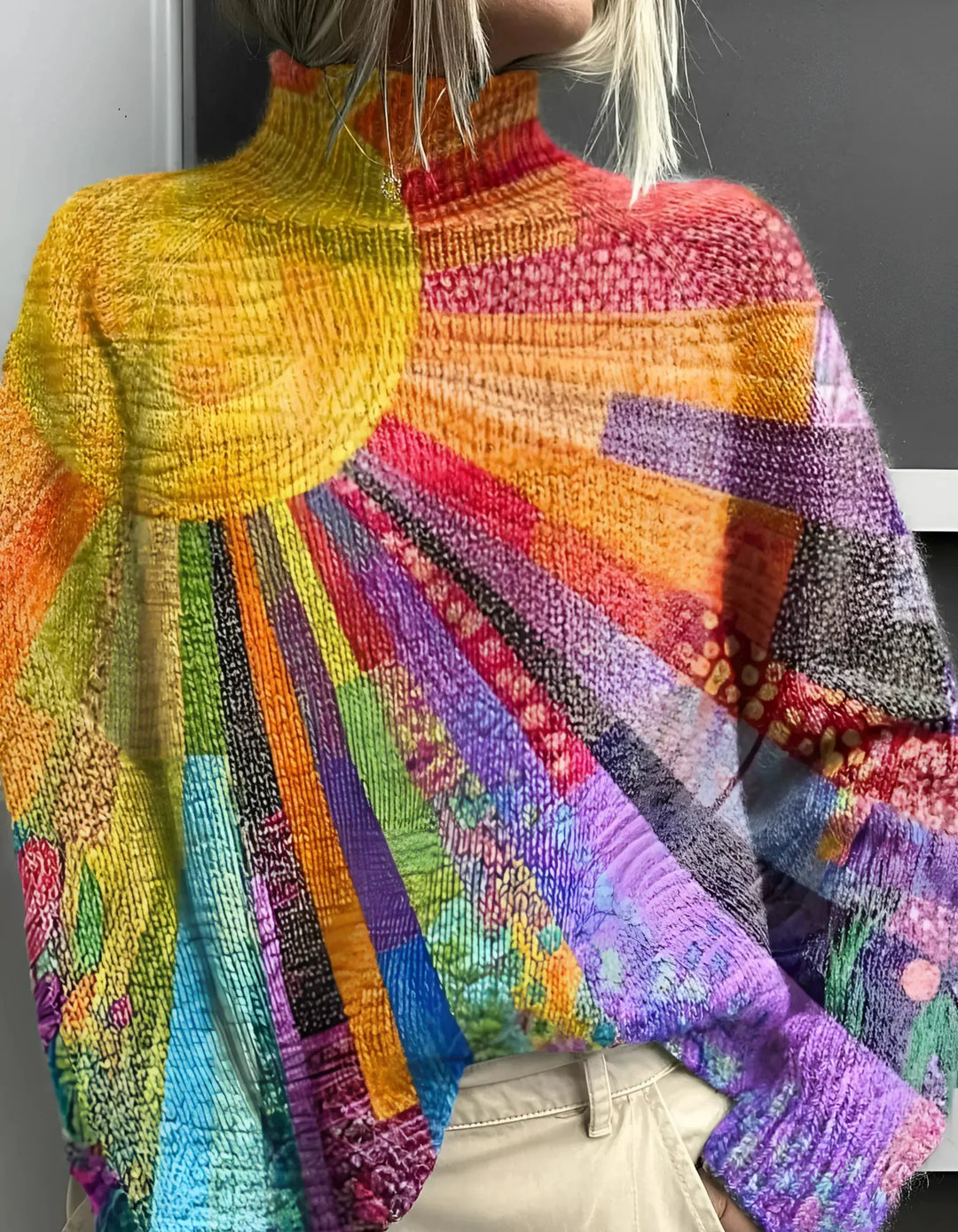 Margarete - Fröhlicher Bunter Rollkragenpullover