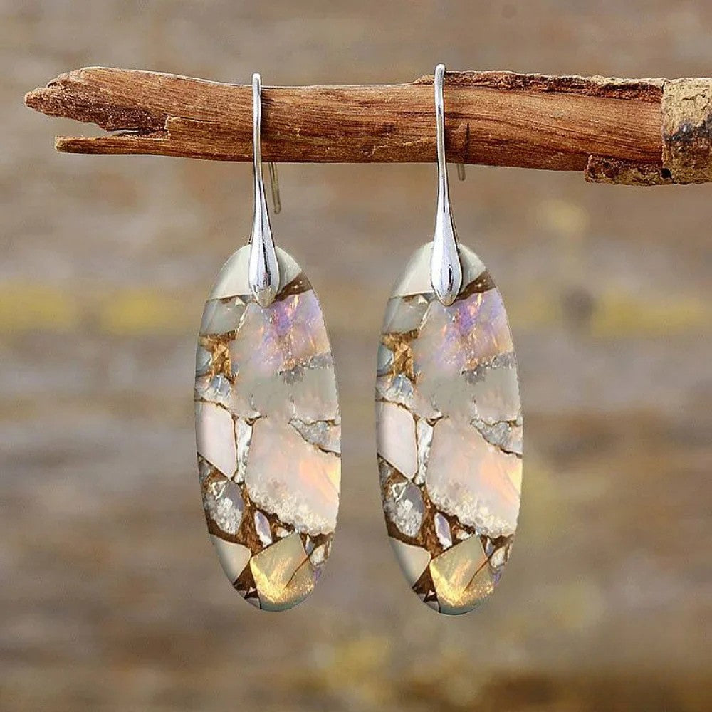 Vintage-Ovale Steine Ohrringe Aus Naturmaterialien