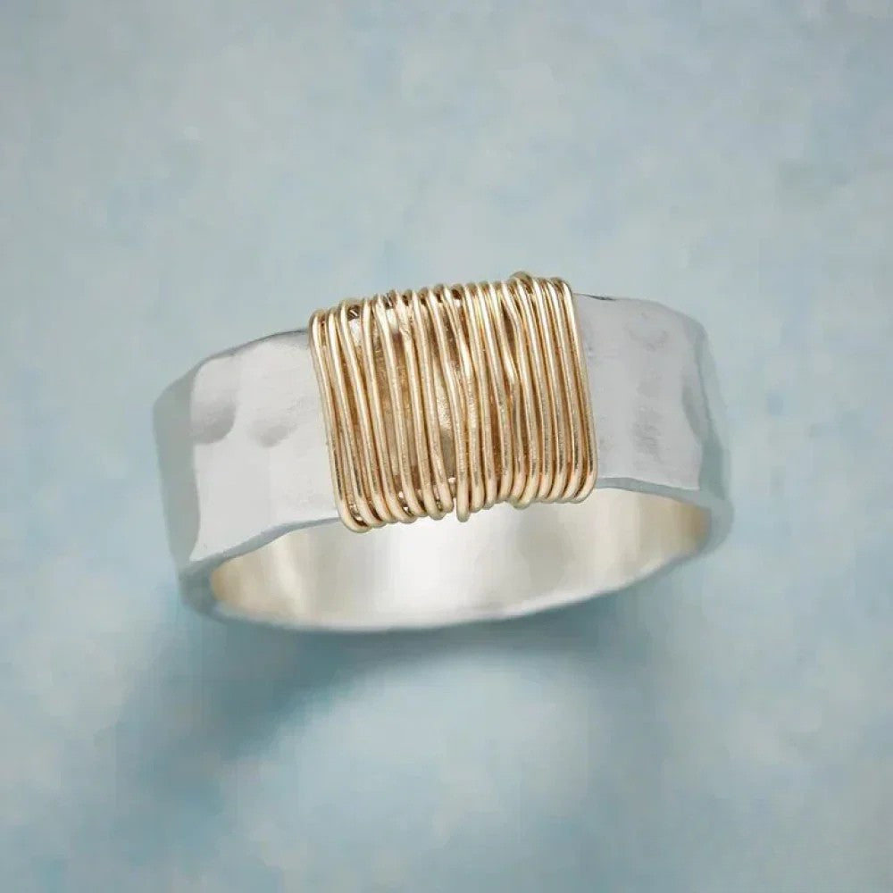 Vintage Silberring mit goldenen Fäden