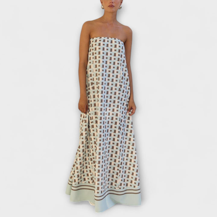 Hasel - Einzigartiges geometrisches Off-Shoulder Maxi-Kleid