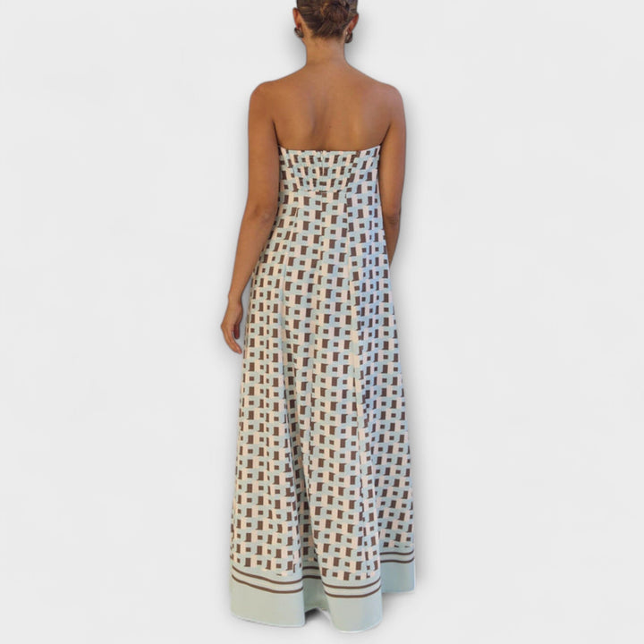 Hasel - Einzigartiges geometrisches Off-Shoulder Maxi-Kleid