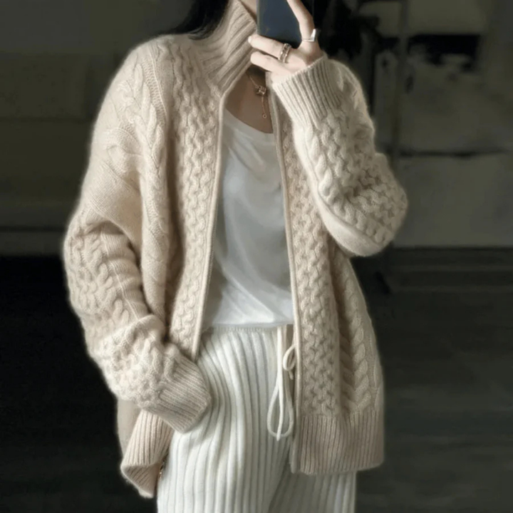 Damen Strick Langarm Warme Strickjacke | Reißverschluss