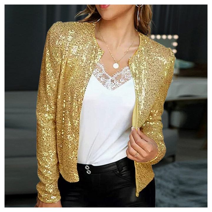 Damen Pailletten Reißverschluss Blazer | Kurze