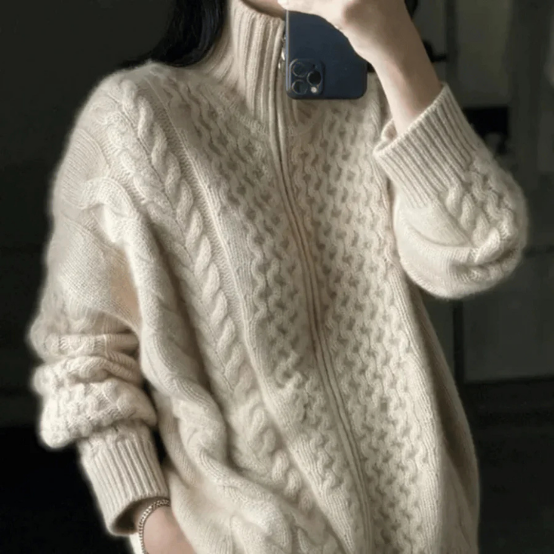Damen Strick Langarm Warme Strickjacke | Reißverschluss