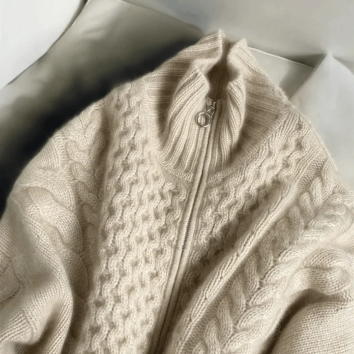 Damen Strick Langarm Warme Strickjacke | Reißverschluss