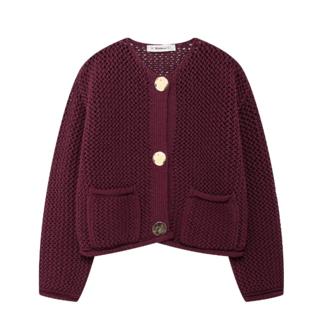 Damen Strick Knopf Daunen Kurze Strickjacke | Langarm