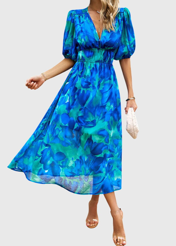 Merlin™ | Figurbetontes Blumendesign Midi-Kleid