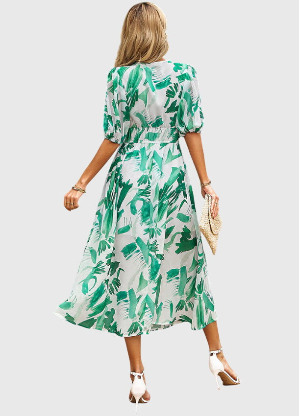 Merlin™ | Figurbetontes Blumendesign Midi-Kleid