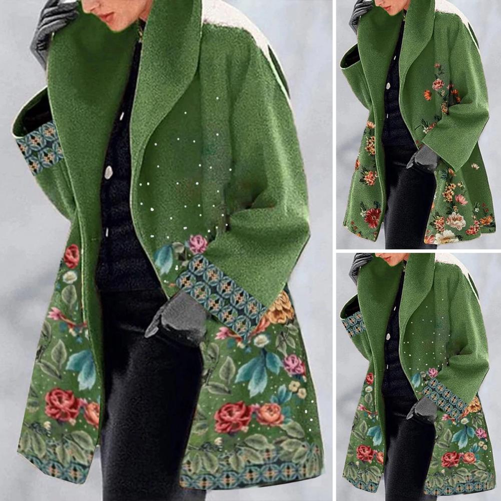 Damen Lange Winter Bedruckter Mantel | Warme