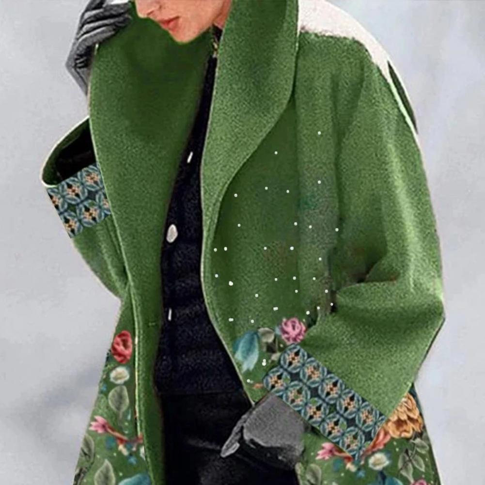 Damen Lange Winter Bedruckter Mantel | Warme
