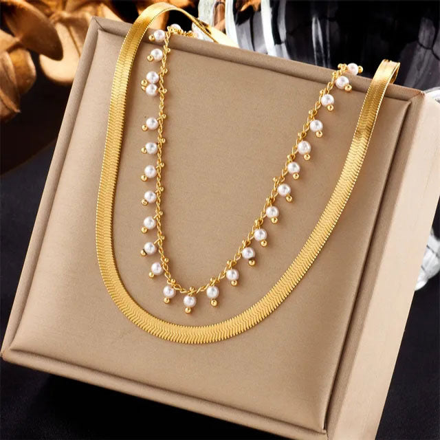 Marizanne | Luxus Schlange Choker & Perlen Schmuckset 18K Gold
