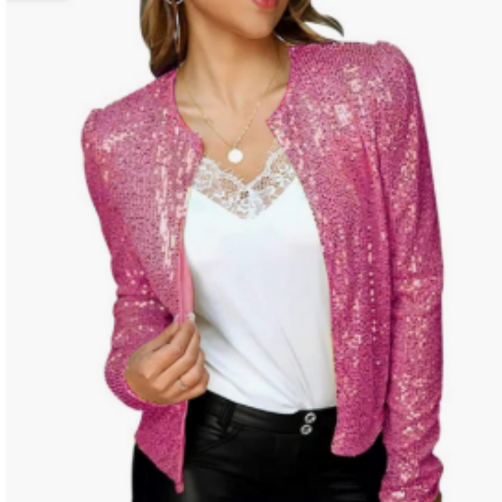 Damen Pailletten Reißverschluss Blazer | Kurze