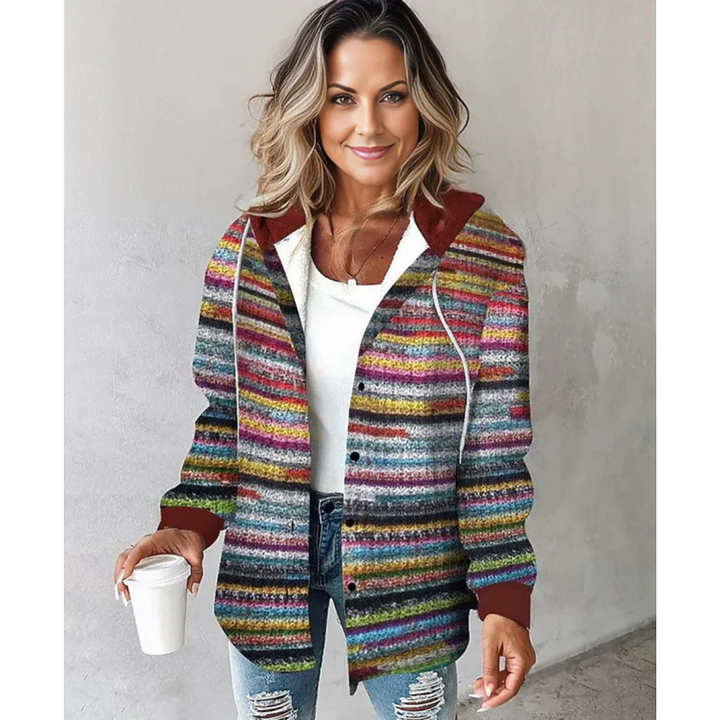 Tildarin | Damen Warme Kapuze Strickjacke | Knopf Daunen