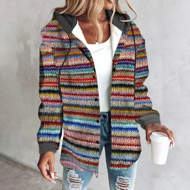 Tildarin | Damen Warme Kapuze Strickjacke | Knopf Daunen