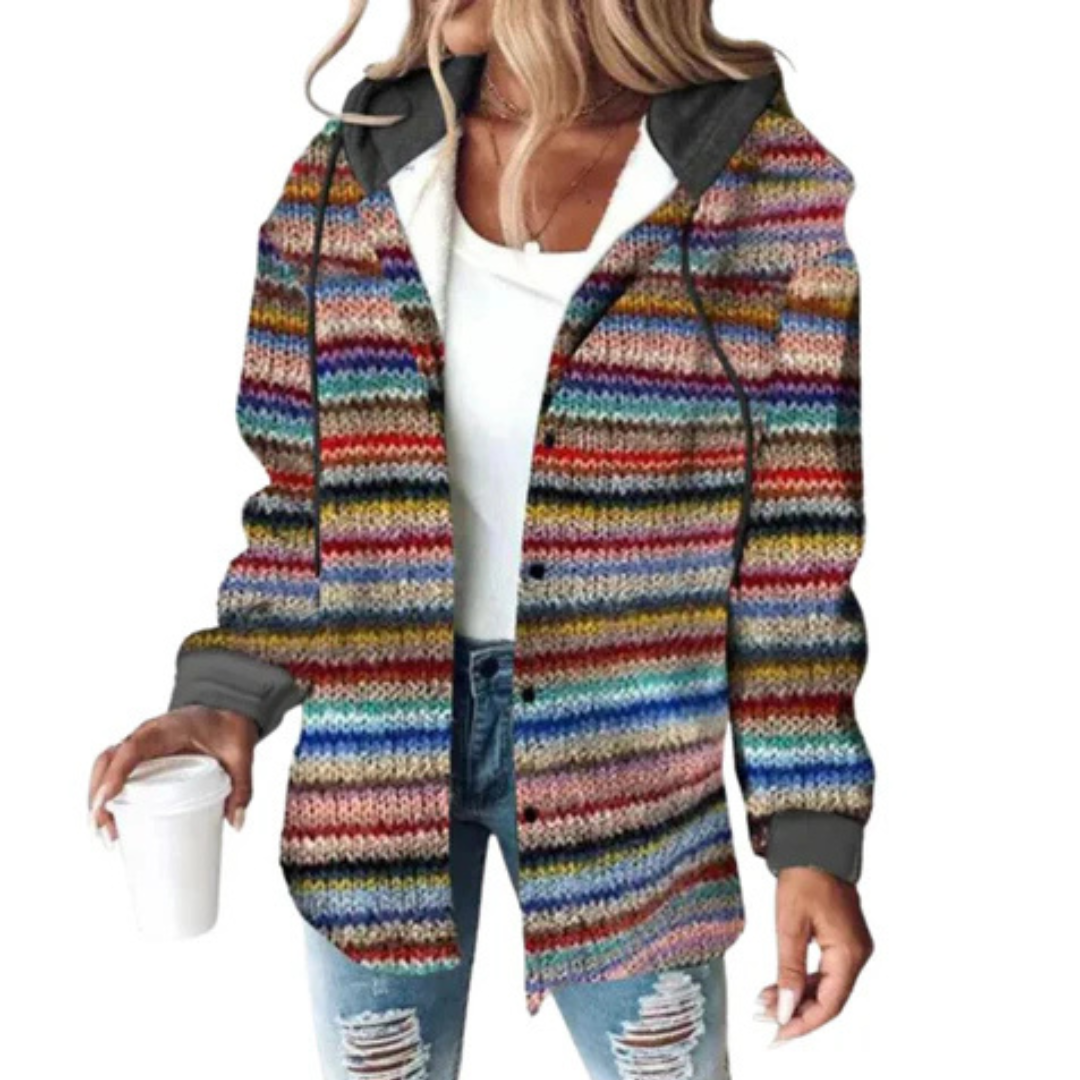 Tildarin | Damen Warme Kapuze Strickjacke | Knopf Daunen