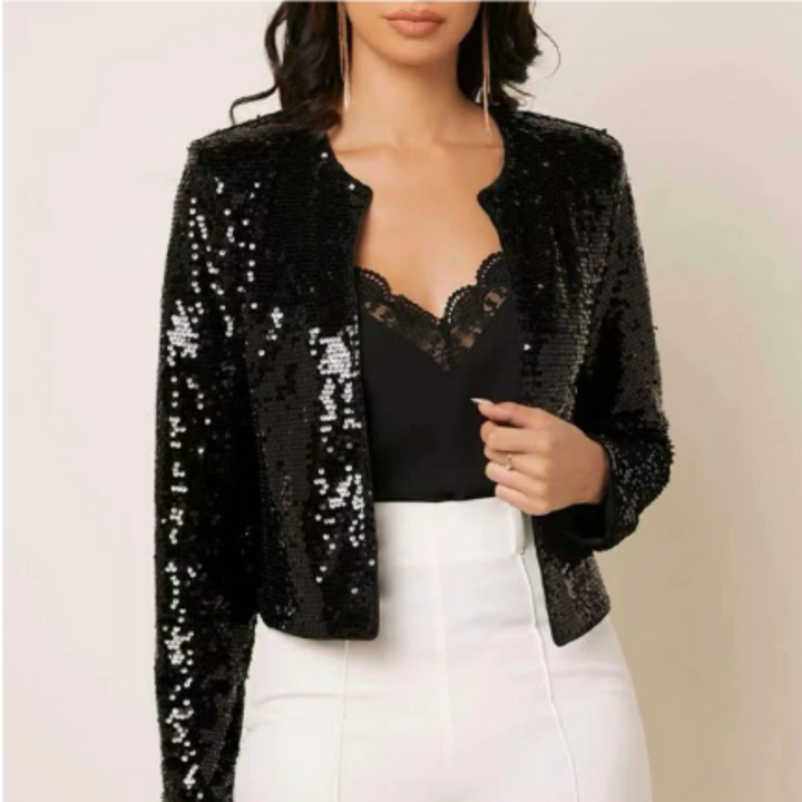 Damen Pailletten Reißverschluss Blazer | Kurze