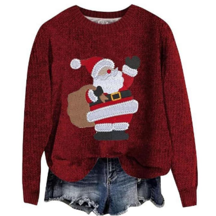 Damen Langarm Weihnachten Pullover | Rundhalsausschnitt