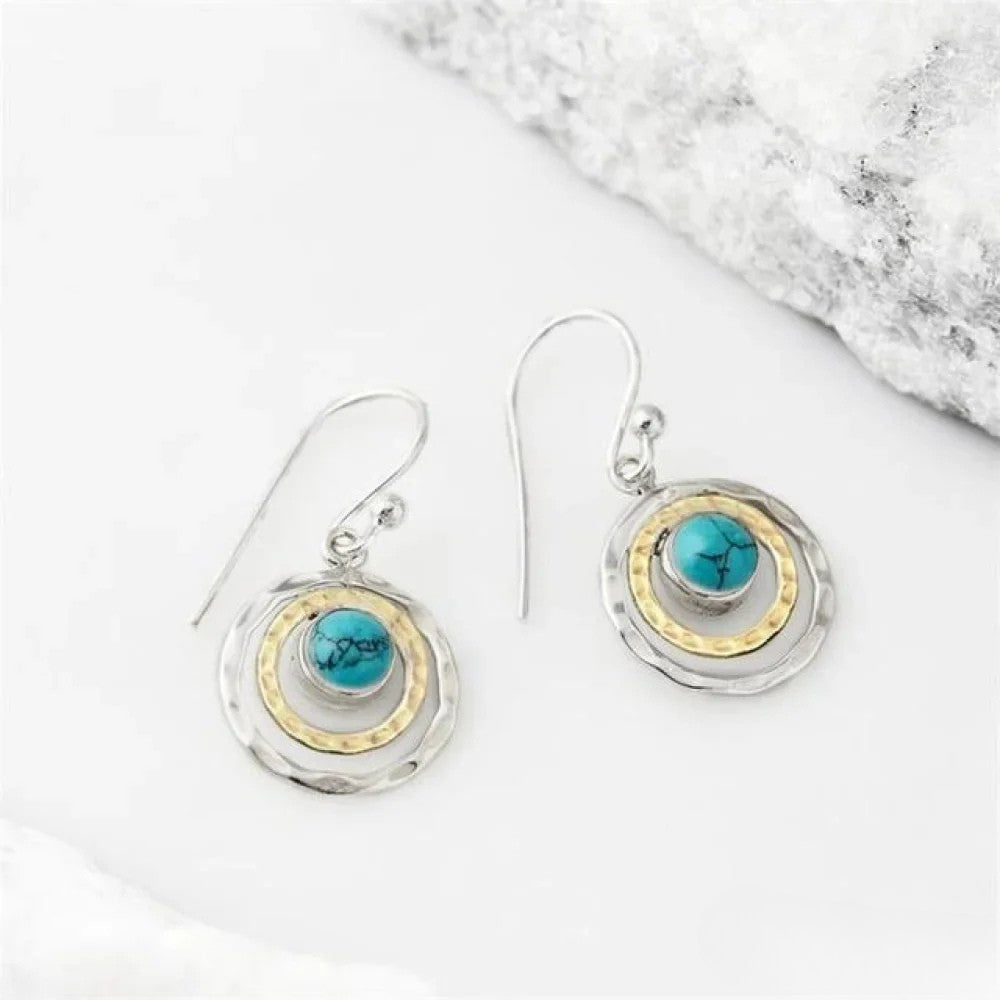 Boho Saturn Ohrringe mit Türkisstein in Silber & Gold