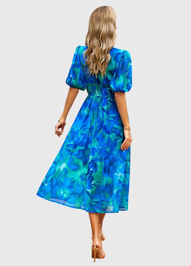 Merlin™ | Figurbetontes Blumendesign Midi-Kleid