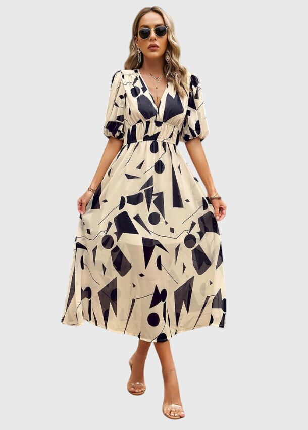 Merlin™ | Figurbetontes Blumendesign Midi-Kleid