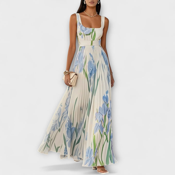 Gefaltetes florales Chiffon Maxikleid