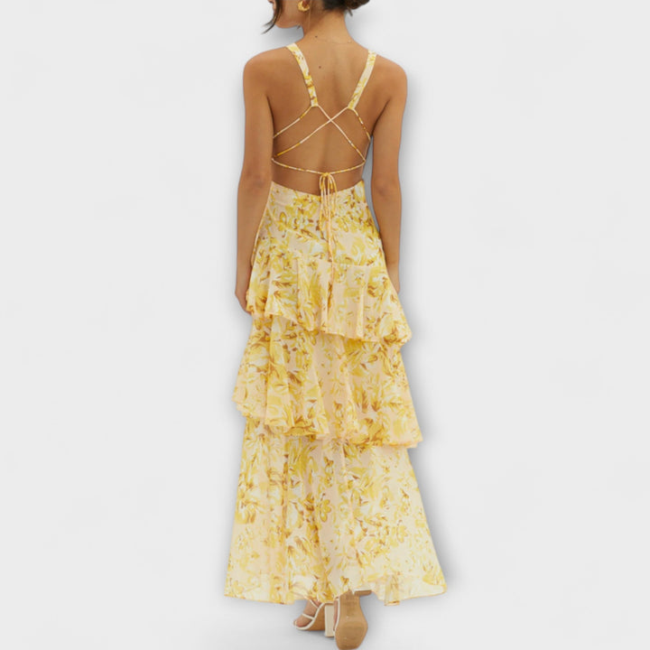Domenica - Chiffonkleid mit V-Ausschnitt und fließenden Lagen